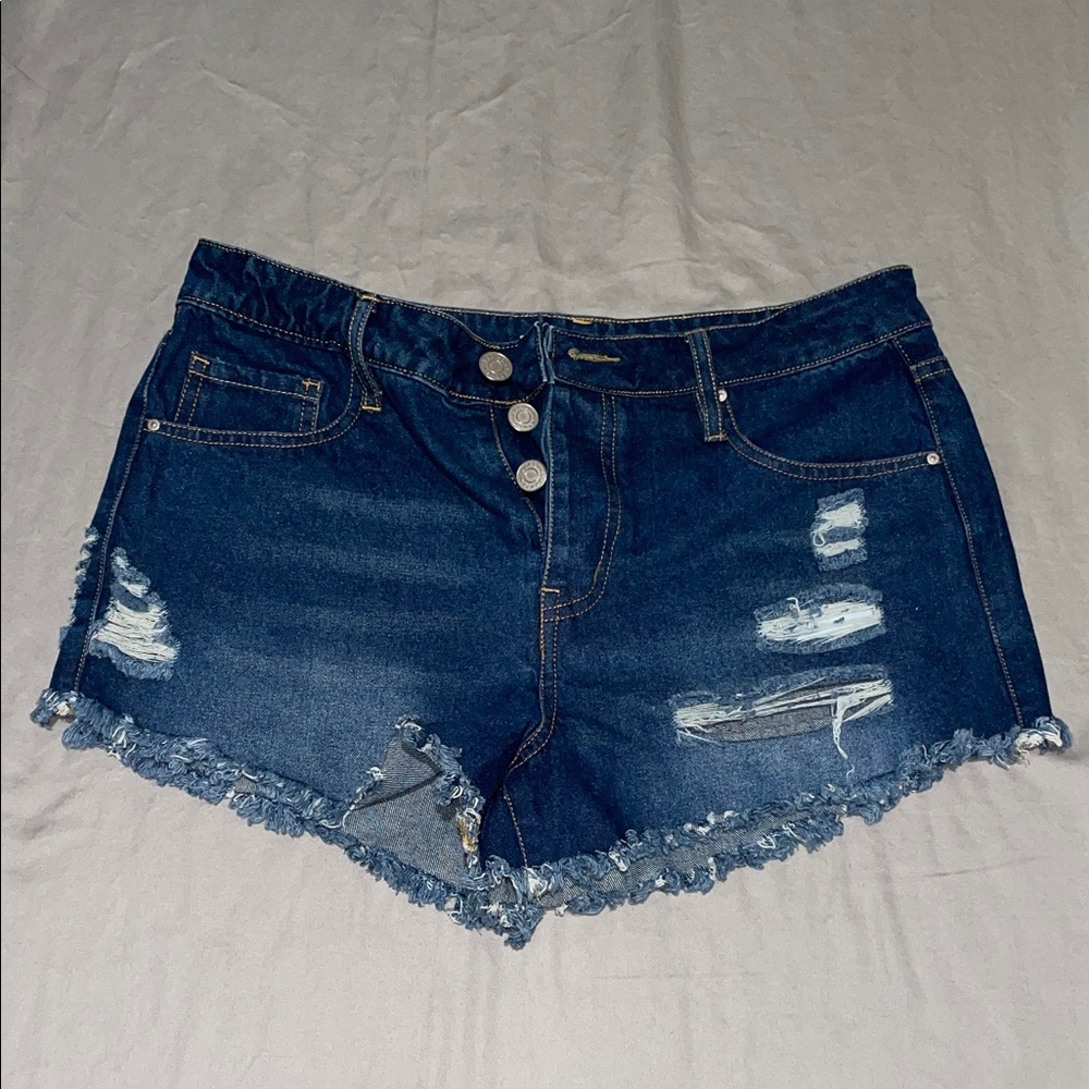 Refuge Midnight Blue Frayed Jean Shorts